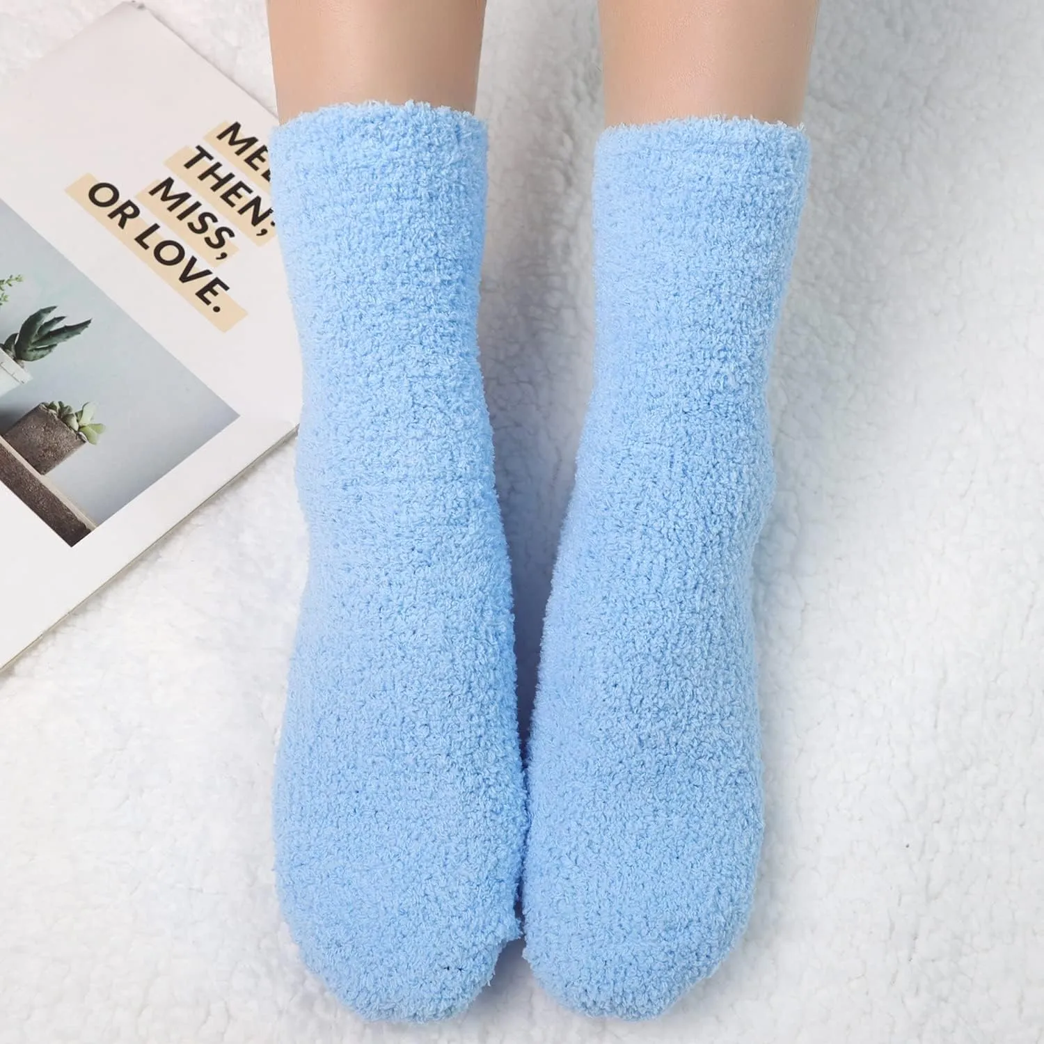 Plush Slipper Socks Women - Colorful Warm Fuzzy Crew Socks Cozy Soft for Winter Indoor