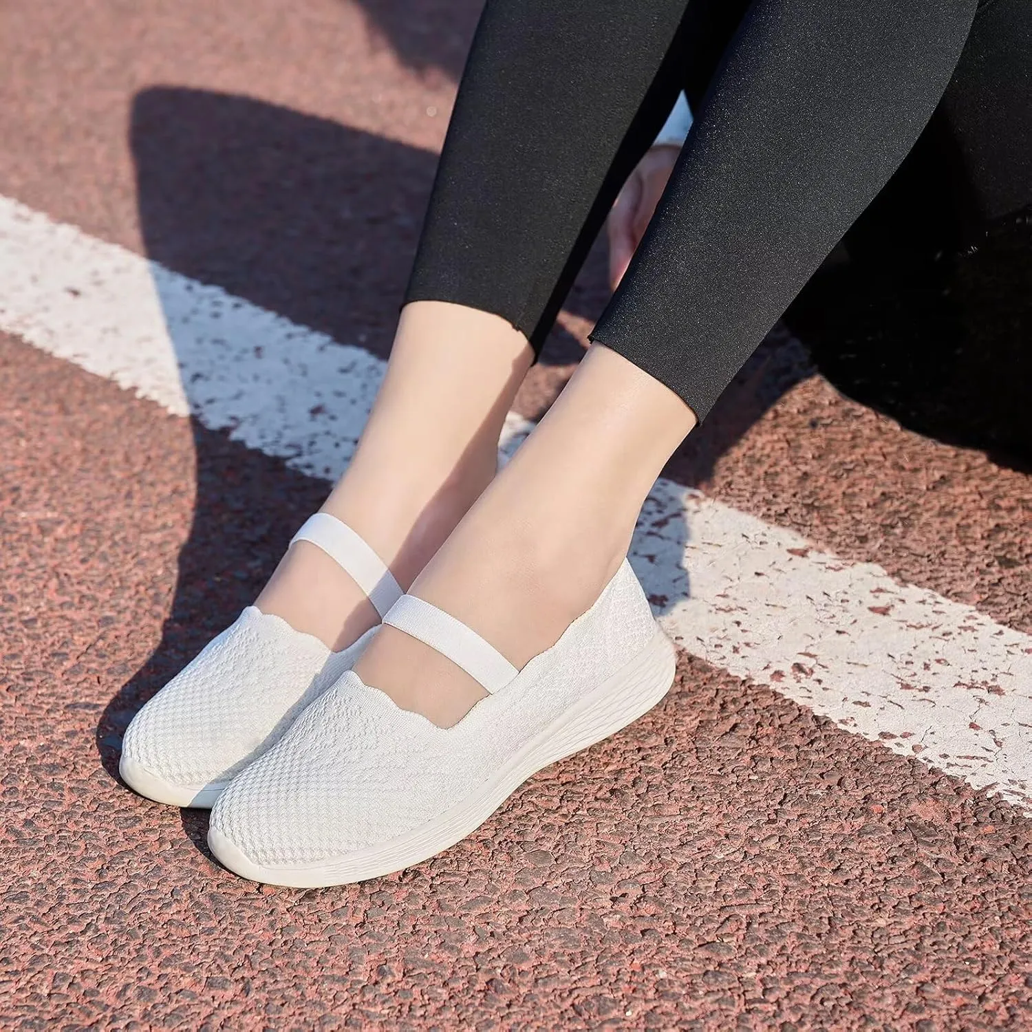 poemlady Women's Slip on Loafer Shoes - Knit Casual Ballet Flat Nurse Walking Sneakers Mesh Round Toe Low Wedge Memory Foam Shoes