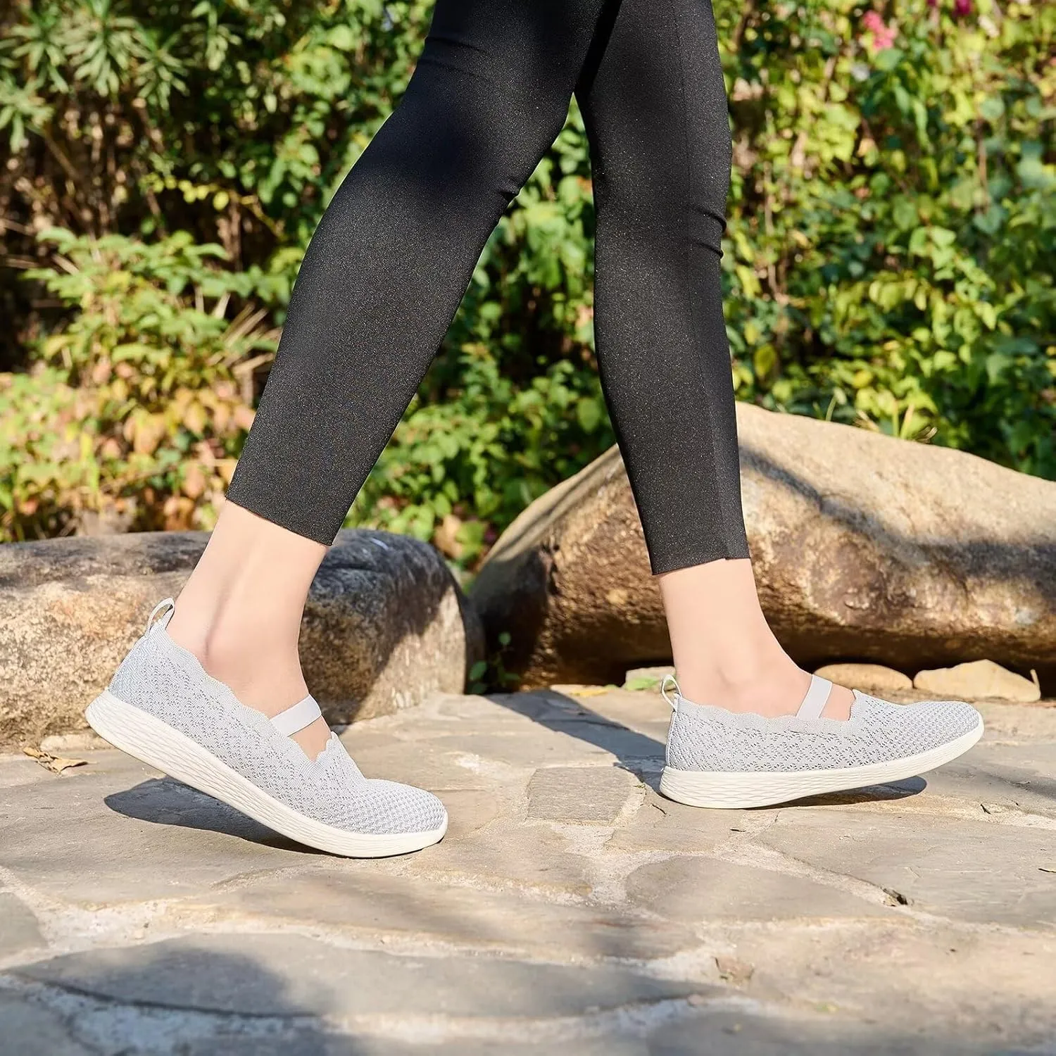 poemlady Women's Slip on Loafer Shoes - Knit Casual Ballet Flat Nurse Walking Sneakers Mesh Round Toe Low Wedge Memory Foam Shoes