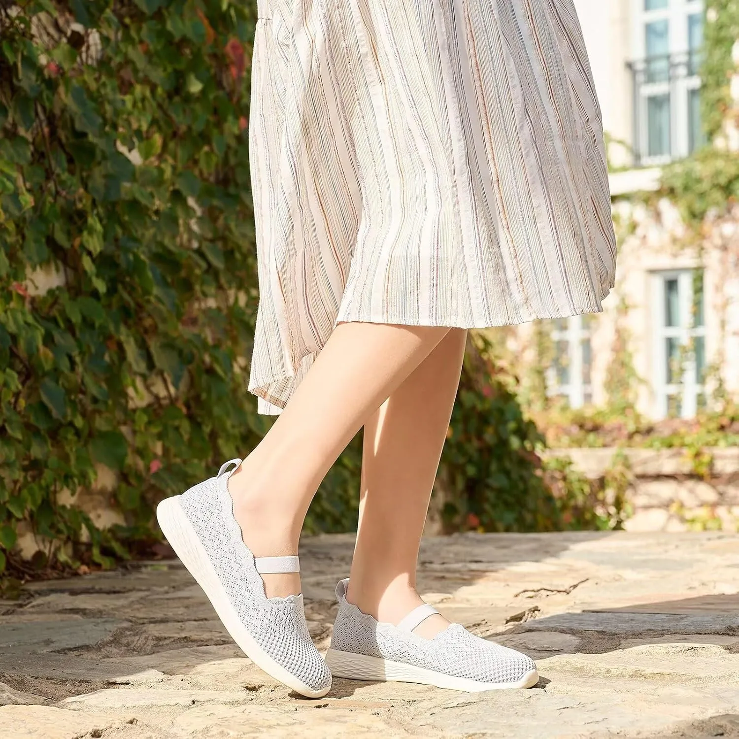 poemlady Women's Slip on Loafer Shoes - Knit Casual Ballet Flat Nurse Walking Sneakers Mesh Round Toe Low Wedge Memory Foam Shoes