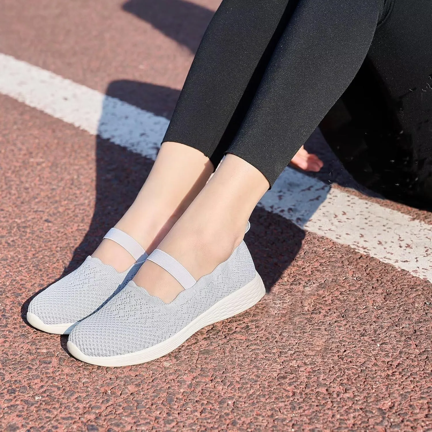 poemlady Women's Slip on Loafer Shoes - Knit Casual Ballet Flat Nurse Walking Sneakers Mesh Round Toe Low Wedge Memory Foam Shoes