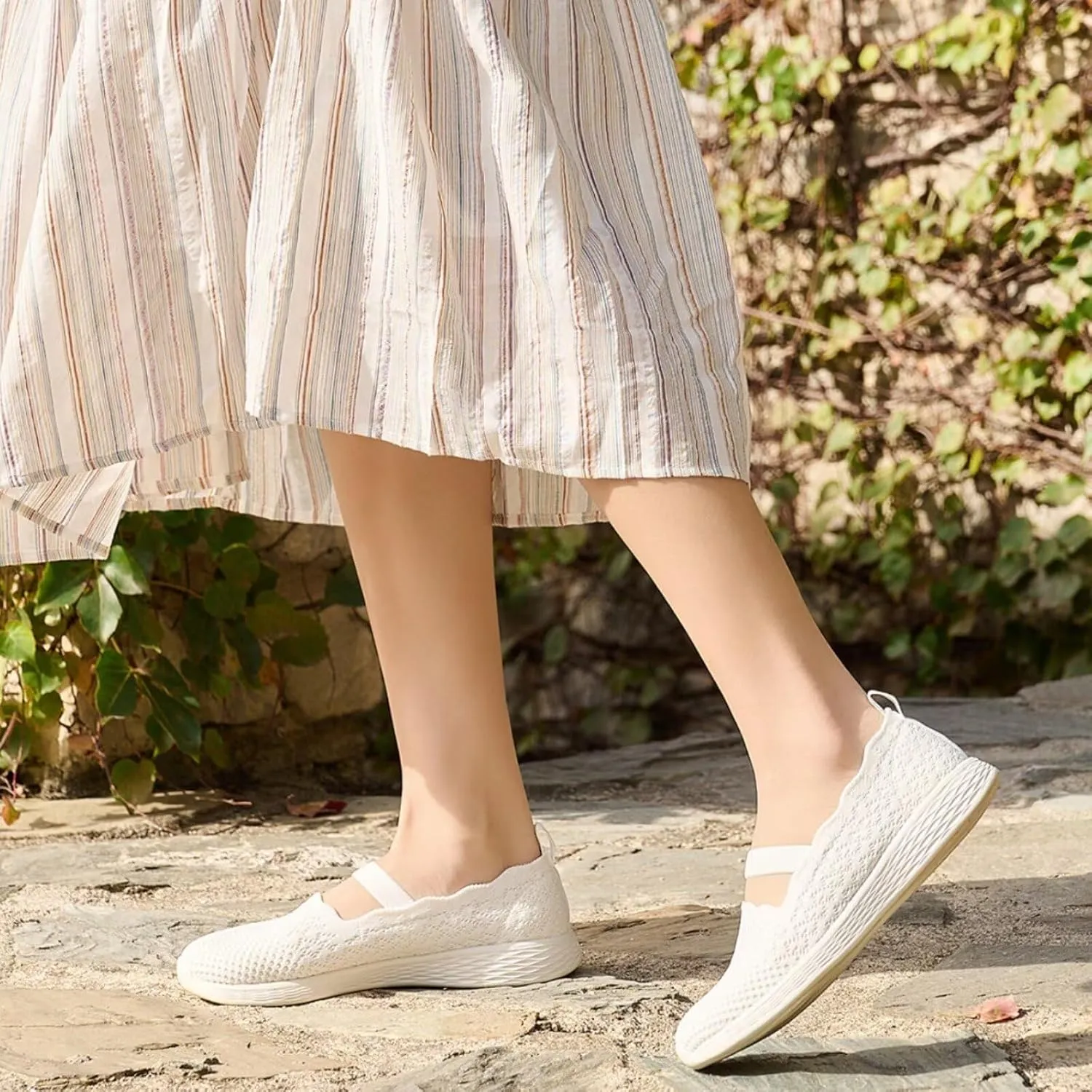 poemlady Women's Slip on Loafer Shoes - Knit Casual Ballet Flat Nurse Walking Sneakers Mesh Round Toe Low Wedge Memory Foam Shoes
