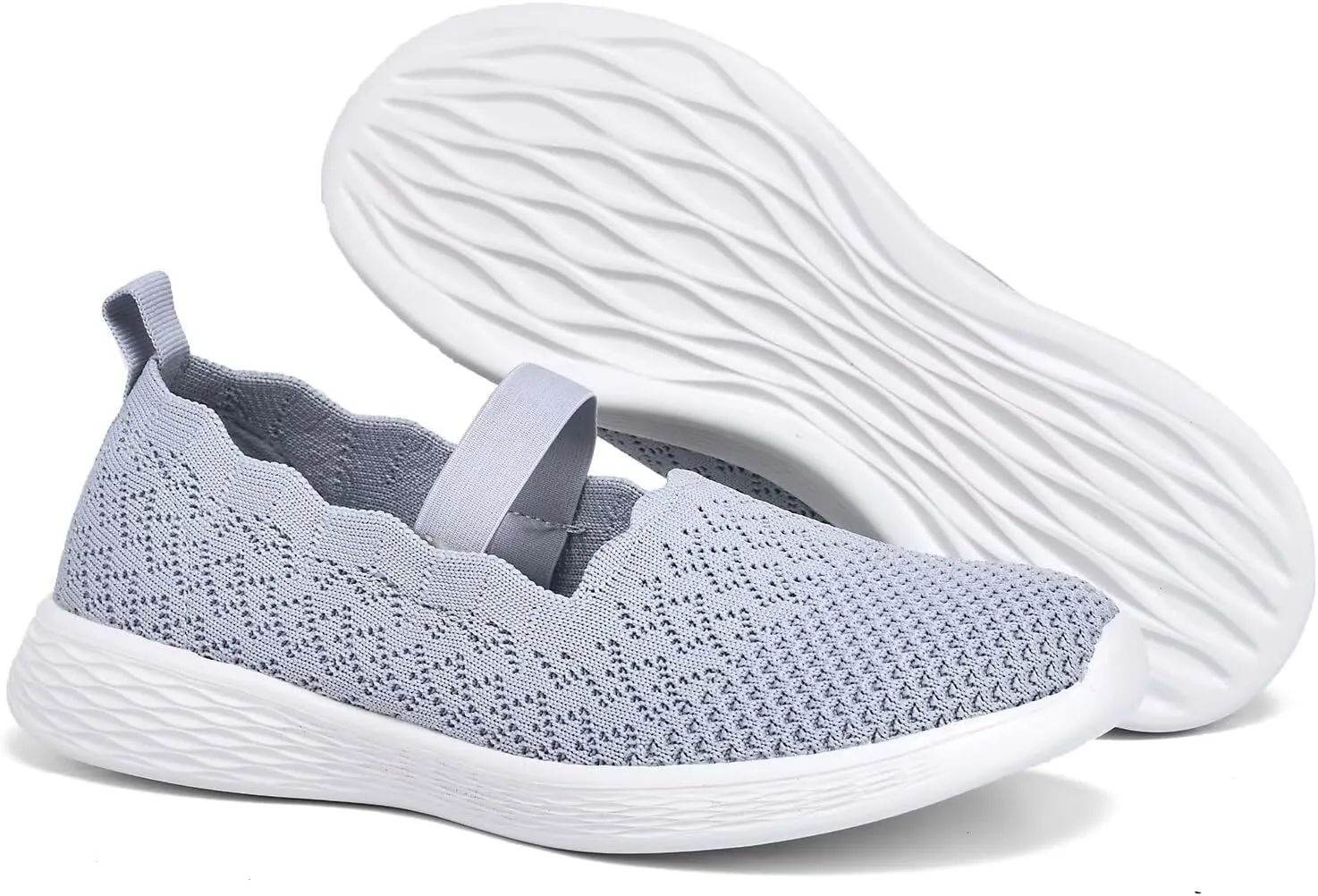 poemlady Women's Slip on Loafer Shoes - Knit Casual Ballet Flat Nurse Walking Sneakers Mesh Round Toe Low Wedge Memory Foam Shoes