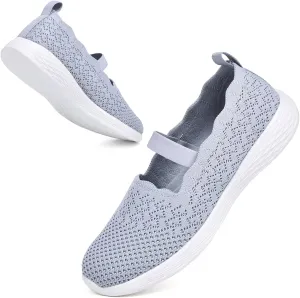 poemlady Women's Slip on Loafer Shoes - Knit Casual Ballet Flat Nurse Walking Sneakers Mesh Round Toe Low Wedge Memory Foam Shoes