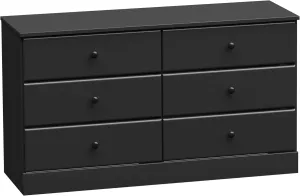 Prepac Astrid 6 Drawer Double Dresser for Bedroom, Wide Chest of Drawers, Bedroom Furniture, Clothes Storage and Organizer, 15.5" D x 47.5" W x 26.85" H, Black