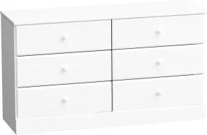 Prepac Astrid 6 Drawer Double Dresser for Bedroom, Wide Chest of Drawers, Bedroom Furniture, Clothes Storage and Organizer, 15.5" D x 47.5" W x 26.85" H, White