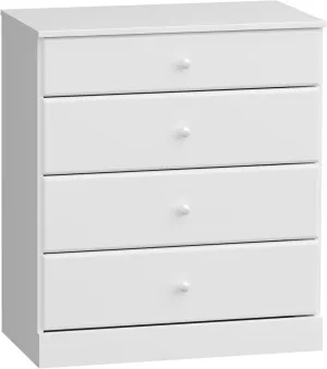 Prepac Astrid Simplistic 4-Drawer Dresser for Bedroom, Functional Bedroom Dresser Chest of Drawers 18.25" D x 30" W x 34" H, White, WDBR-0401-1