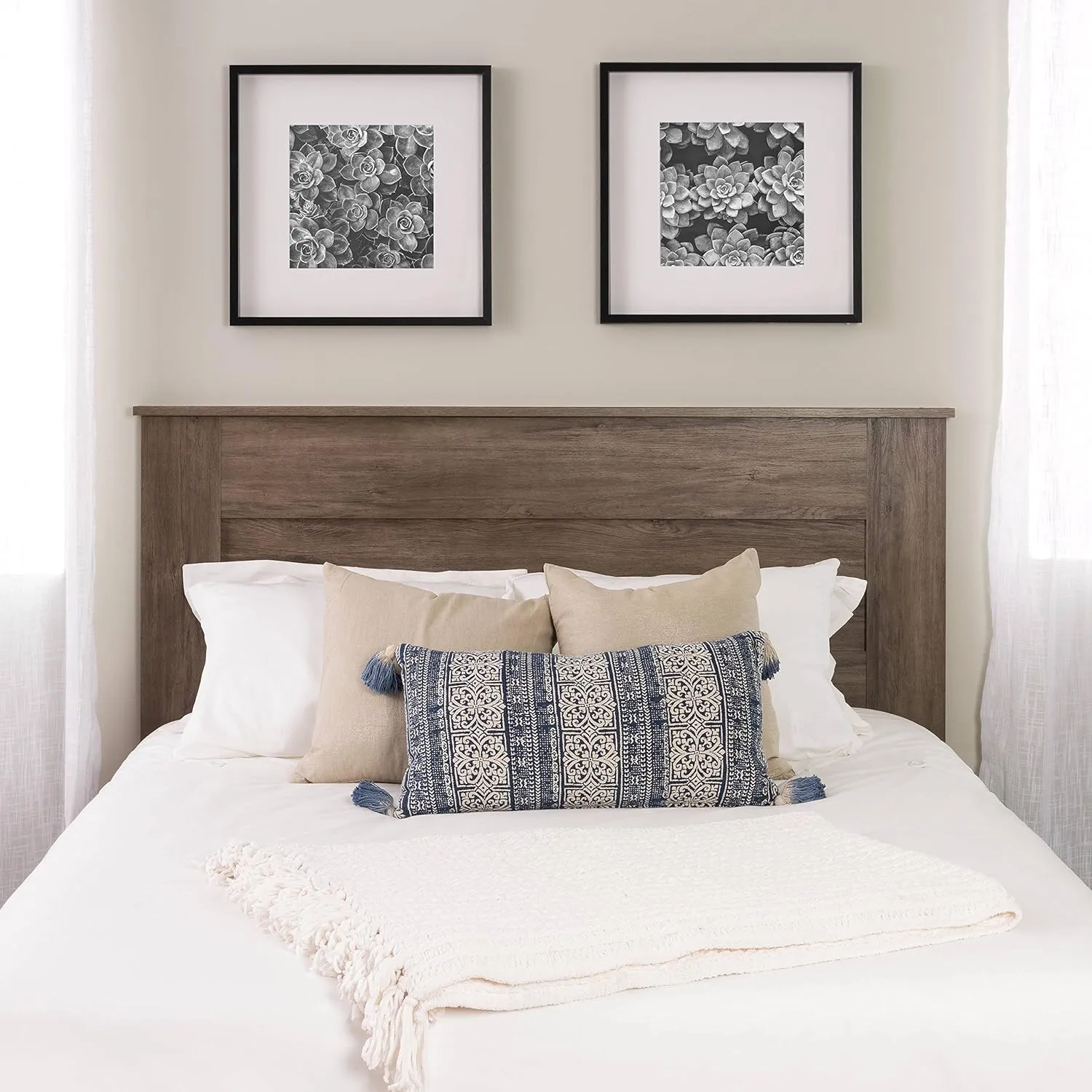 Prepac Milo 2-Drawer Nightstand, Drifted Gray & Queen Flat Panel Headboard, Drifted Gray