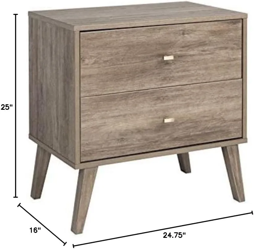 Prepac Milo 2-Drawer Nightstand, Drifted Gray & Queen Flat Panel Headboard, Drifted Gray