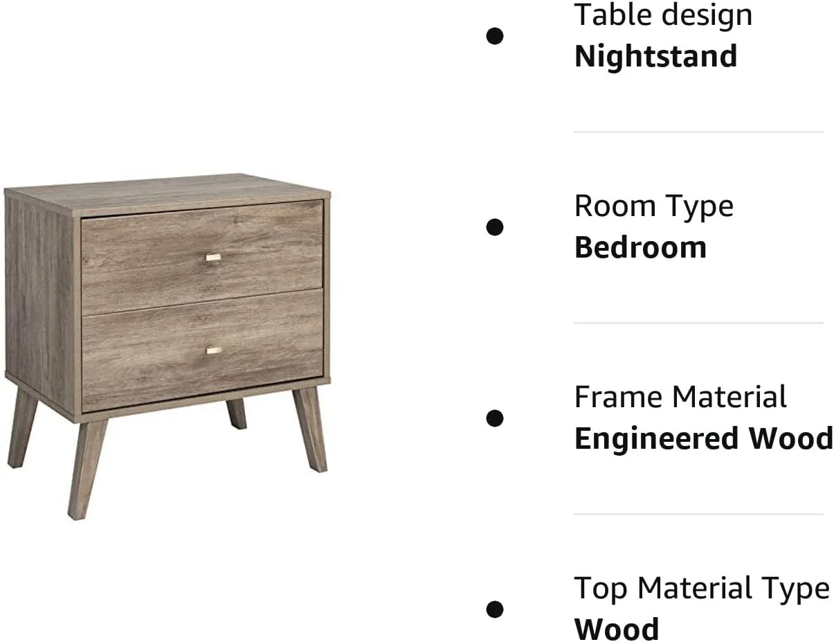 Prepac Milo 2-Drawer Nightstand, Drifted Gray & Queen Flat Panel Headboard, Drifted Gray