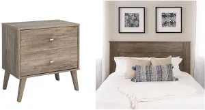Prepac Milo 2-Drawer Nightstand, Drifted Gray & Queen Flat Panel Headboard, Drifted Gray