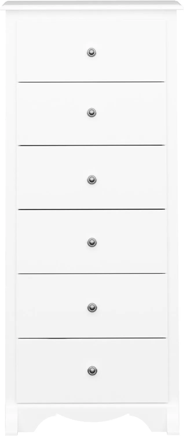 Prepac Sonoma 6 Drawer Dresser for Bedroom, Tall Chest of Drawers, Bedroom Furniture, Clothes Storage and Organizer, 19" D x 23.25" W x 52.75" H, White