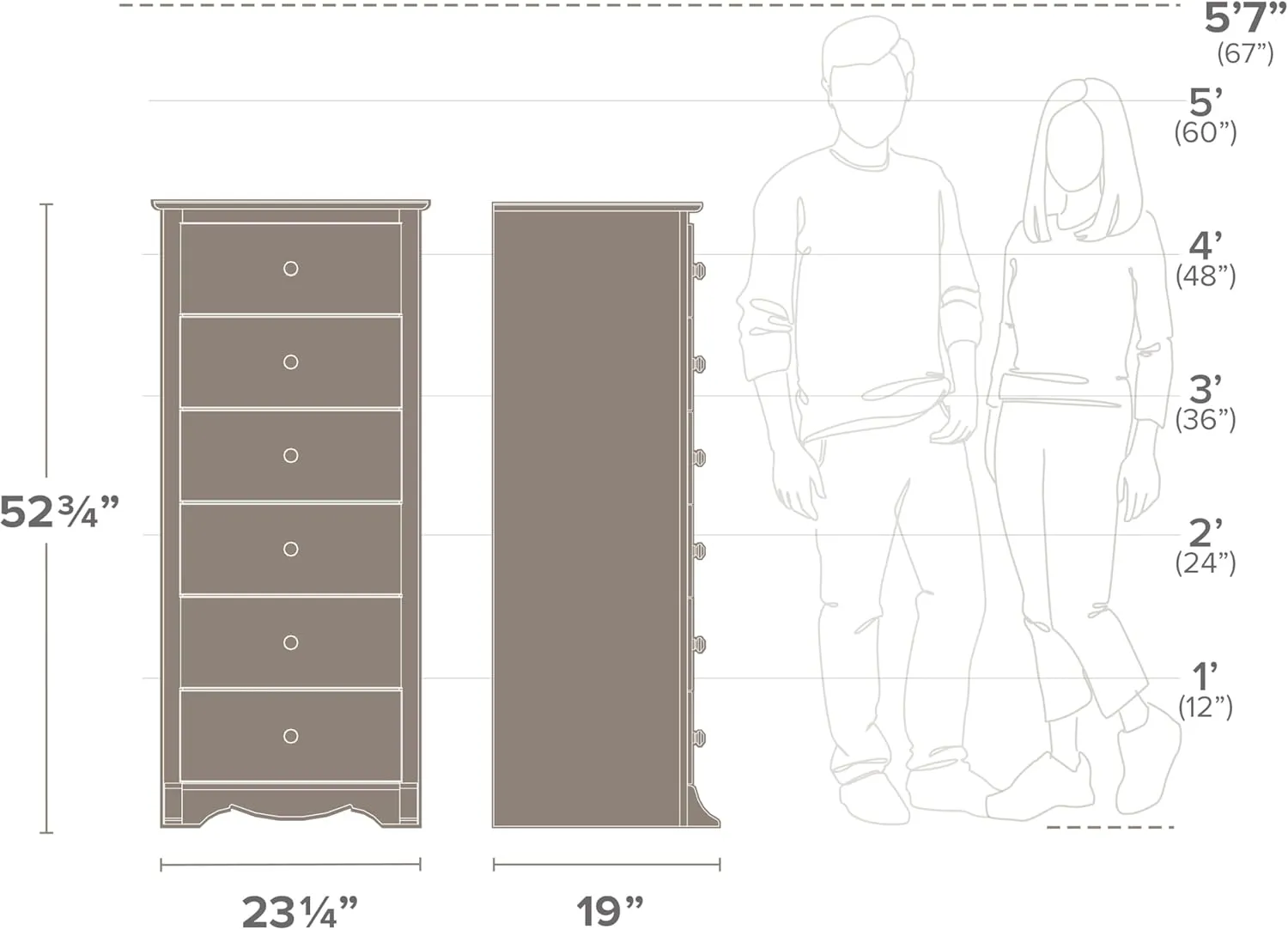 Prepac Sonoma 6 Drawer Dresser for Bedroom, Tall Chest of Drawers, Bedroom Furniture, Clothes Storage and Organizer, 19" D x 23.25" W x 52.75" H, White