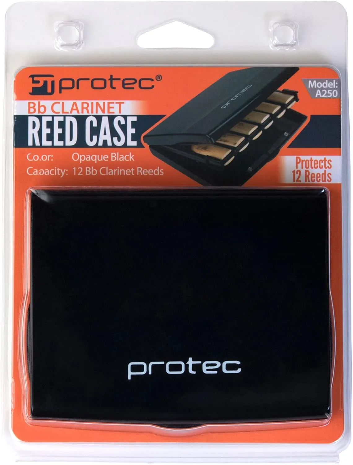 Protec Bb Clarinet Reed Case for 12 Reeds (Opaque Black), Model A250