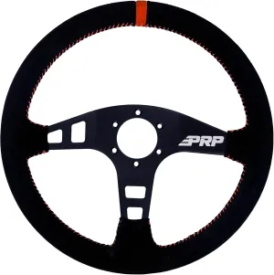 PRP Seats Flat Suede Grip Steering Wheel for Off-Road Racing, High-Strength Aluminum, Matte Black Finish, Universal 6 Point Bolt Pattern, 13" x 1.5" Dish (Red)