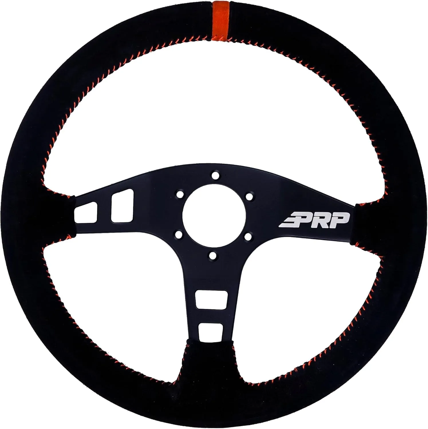 PRP Seats Flat Suede Grip Steering Wheel for Off-Road Racing, High-Strength Aluminum, Matte Black Finish, Universal 6 Point Bolt Pattern, 13" x 1.5" Dish (Red)