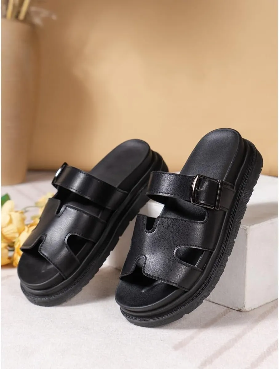 PU Platform Slippers Non-slip Height Up Fashion Girls Women Sandal Beach Outdoor Sandals