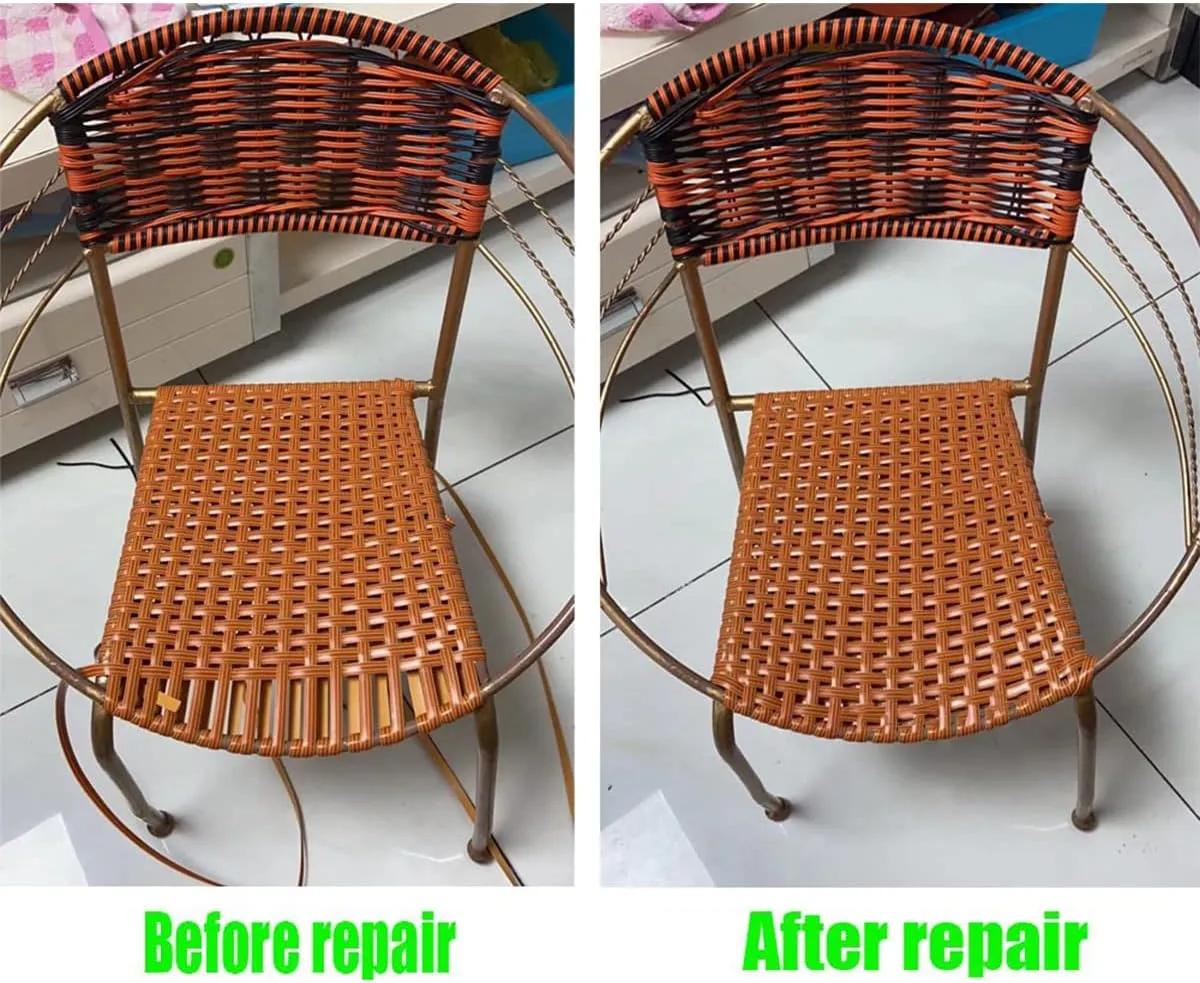 Queenbox 0.3inx196.9ft Flat Synthetic Rattan, Solid Plastic Wicker Chair Repair Material for DIY Basket Table Furniture, Camel Wood Grain