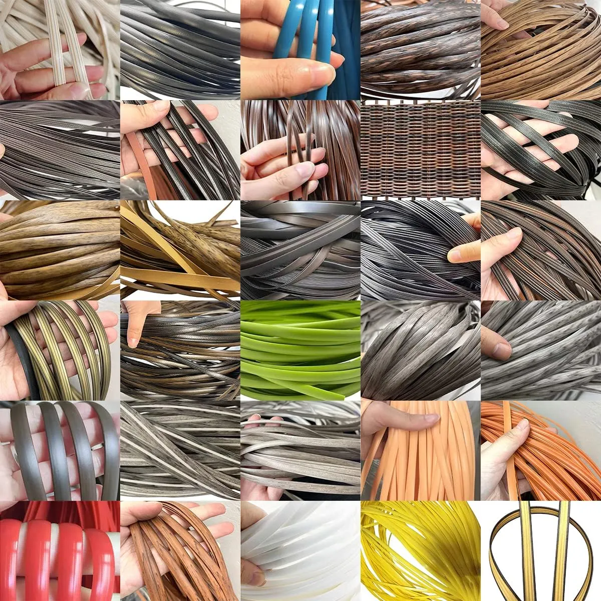 Queenbox 0.3inx196.9ft Flat Synthetic Rattan, Solid Plastic Wicker Chair Repair Material for DIY Basket Table Furniture, Camel Wood Grain