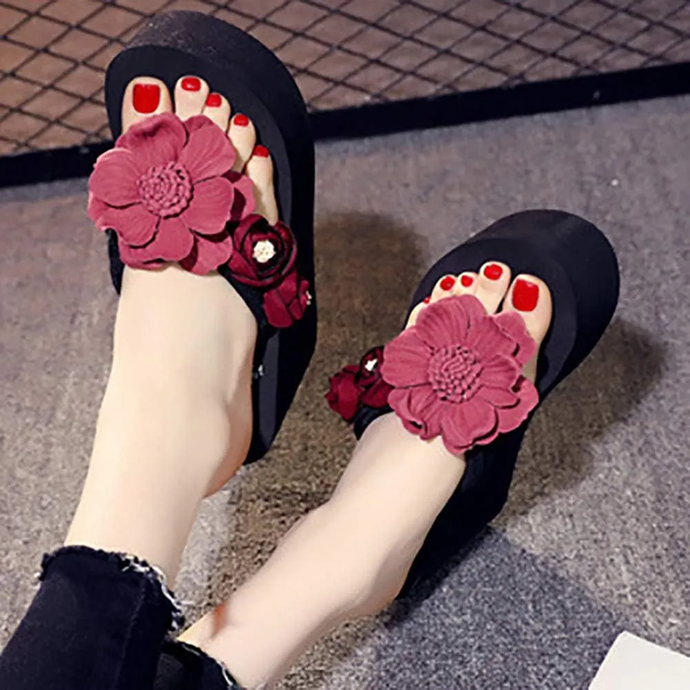 QZUnique Women Flip Flop, Thong Wedge Platform Sandals Arch Support Slippers High Heel Comfortable Cushion Shoes Summer Beach