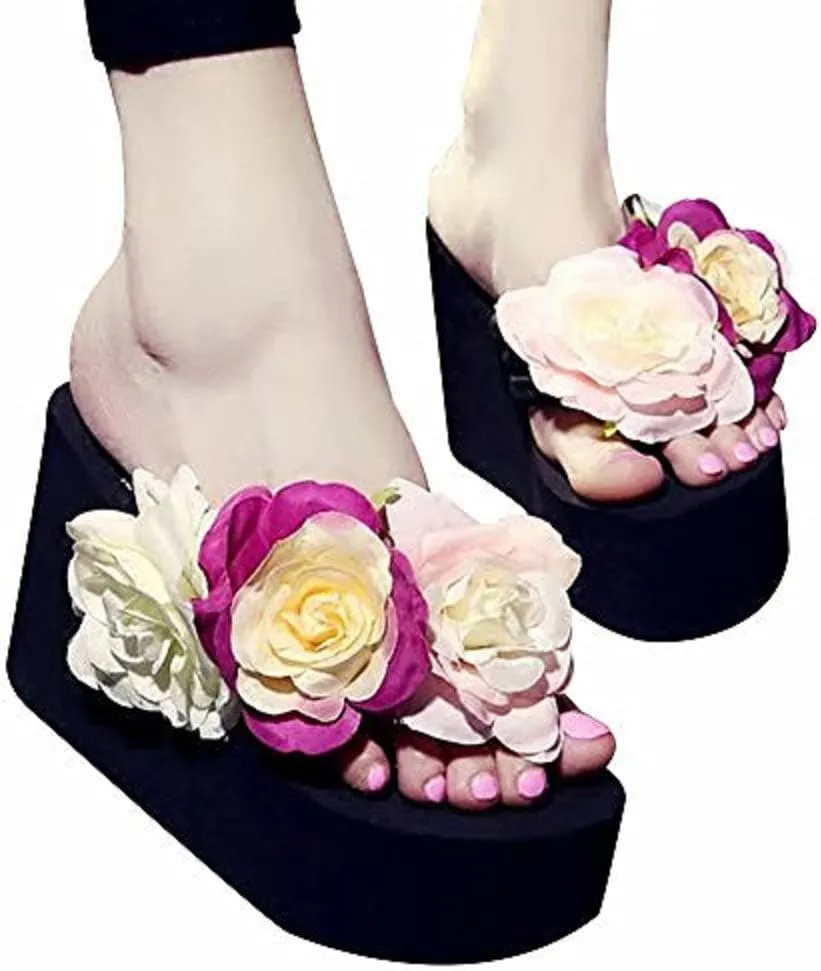 QZUnique Women Flip Flop, Thong Wedge Platform Sandals Arch Support Slippers High Heel Comfortable Cushion Shoes Summer Beach