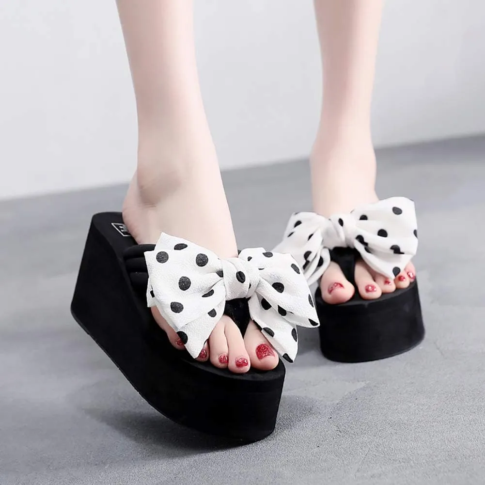 QZUnique Women Flip Flop, Thong Wedge Platform Sandals Arch Support Slippers High Heel Comfortable Cushion Shoes Summer Beach