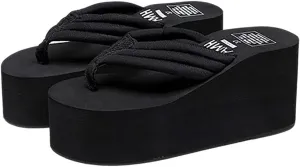 QZUnique Women Flip Flop, Thong Wedge Platform Sandals Arch Support Slippers High Heel Comfortable Cushion Shoes Summer Beach