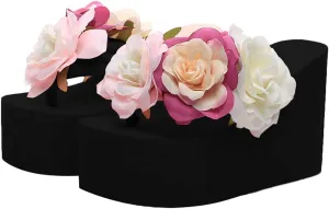 QZUnique Women Flip Flop, Thong Wedge Platform Sandals Arch Support Slippers High Heel Comfortable Cushion Shoes Summer Beach