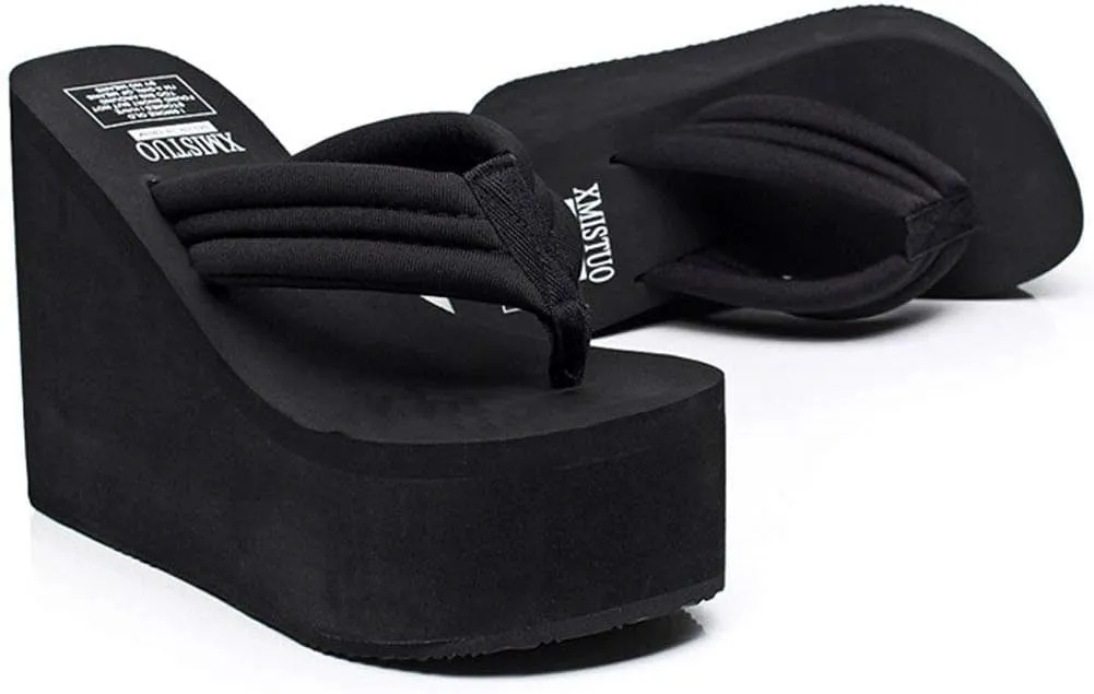 QZUnique Women Flip Flop, Thong Wedge Platform Sandals Arch Support Slippers High Heel Comfortable Cushion Shoes Summer Beach