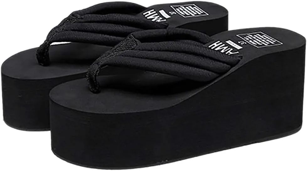 QZUnique Women Flip Flop, Thong Wedge Platform Sandals Arch Support Slippers High Heel Comfortable Cushion Shoes Summer Beach