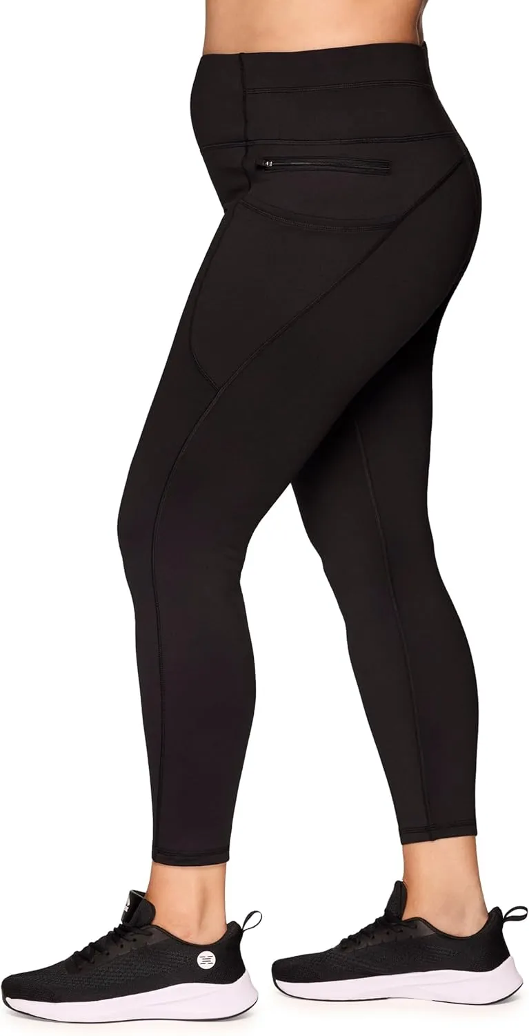 RBX Active Women's Plus Size Full Length Athletic Running Yoga High Waist Fleece Lined Leggings with Pockets