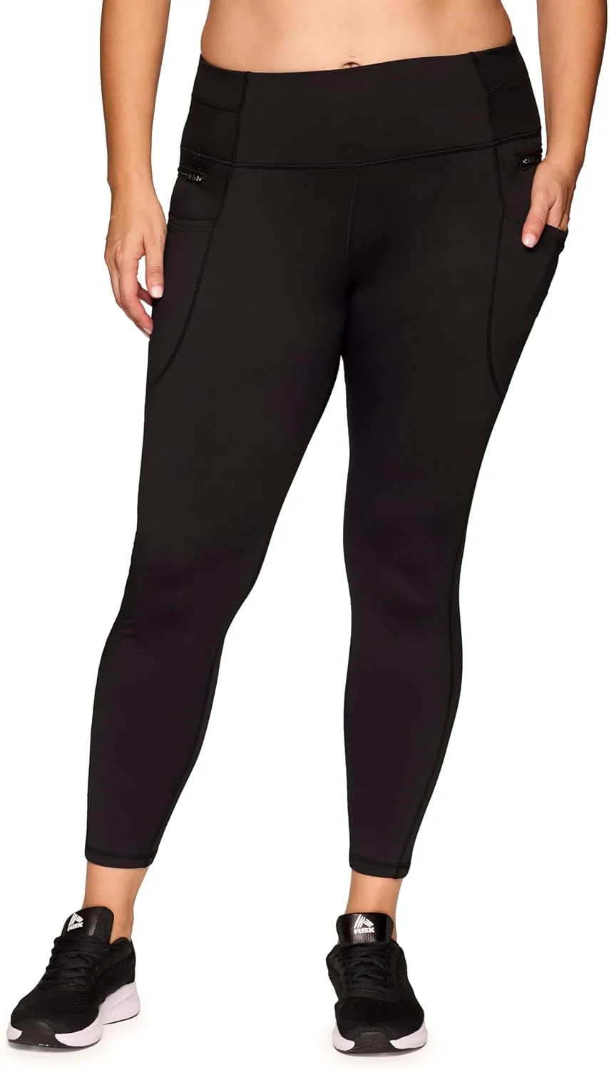 RBX Active Women's Plus Size Full Length Athletic Running Yoga High Waist Fleece Lined Leggings with Pockets