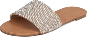 REDTOP Women's Rhinestone Sandals Slide Glitter Bling Casual Sandal Flat Open Toe Sparkle Slides