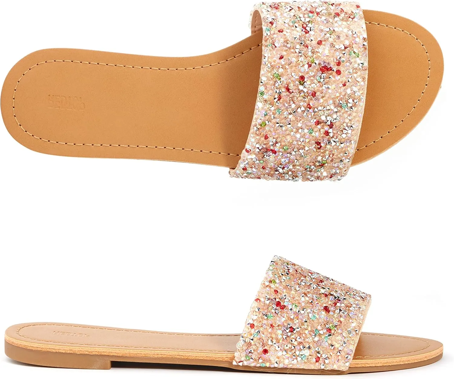REDTOP Women's Rhinestone Sandals Slide Glitter Bling Casual Sandal Flat Open Toe Sparkle Slides