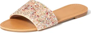 REDTOP Women's Rhinestone Sandals Slide Glitter Bling Casual Sandal Flat Open Toe Sparkle Slides