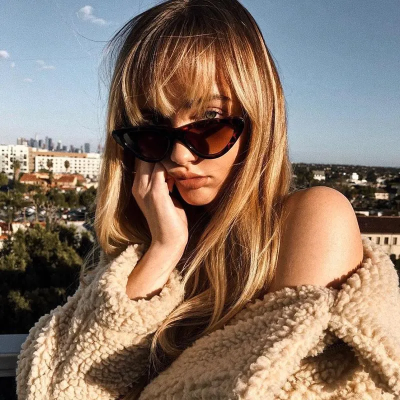 Retro 1990's Shallow Flat Lens Cat Eye Sunglasses