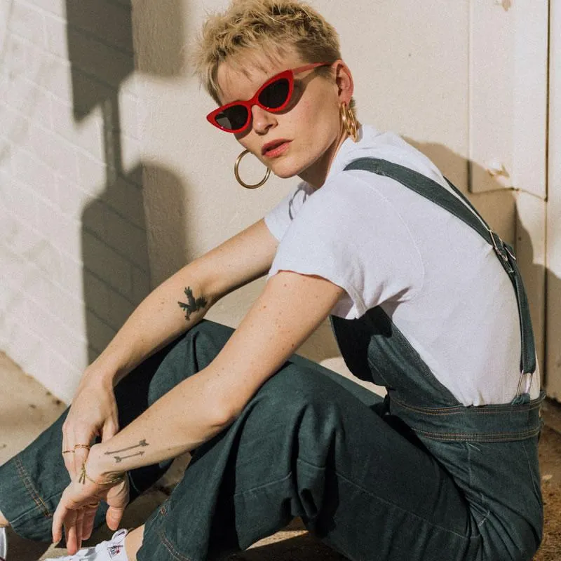 Retro 1990's Shallow Flat Lens Cat Eye Sunglasses