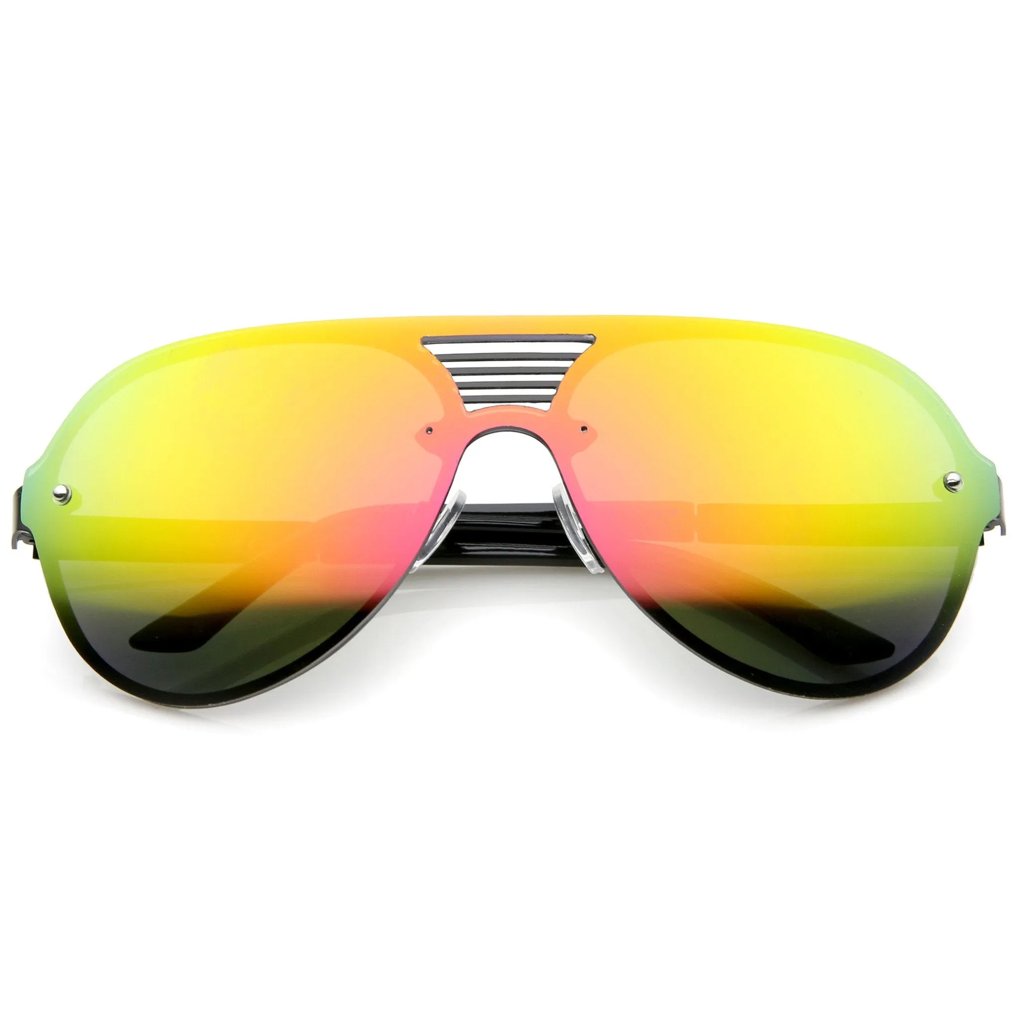 Rimless Shield Mirrored Disco Aviator Sunglasses A448