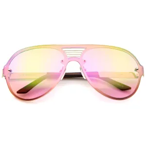 Rimless Shield Mirrored Disco Aviator Sunglasses A448