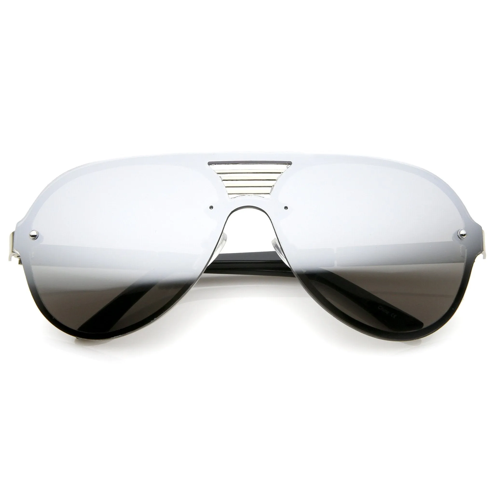 Rimless Shield Mirrored Disco Aviator Sunglasses A448