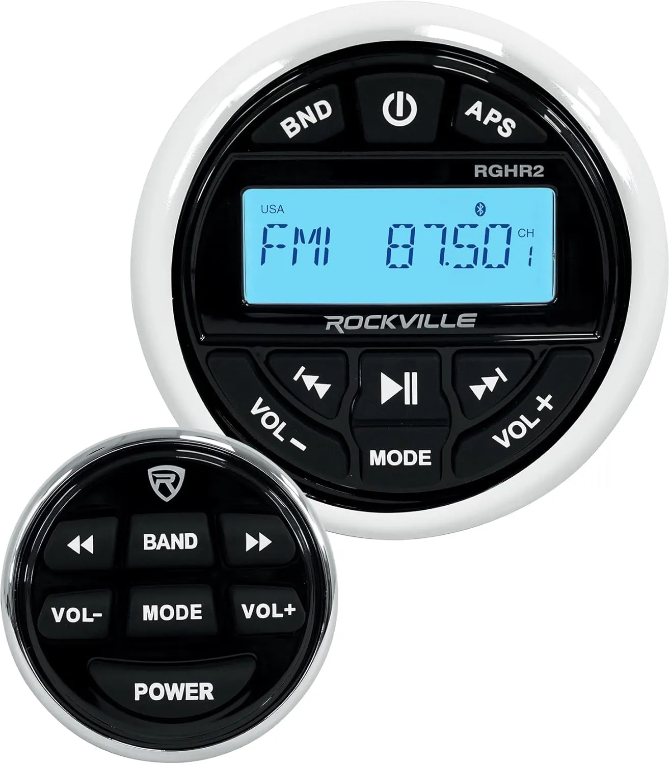 Rockville RGHR2 72W Marine Gauge Hole Receiver, Bluetooth, USB, Wired Remote, AM/FM Radio, Waterproof, Loud Audio, Perfect for Boats and Powersports