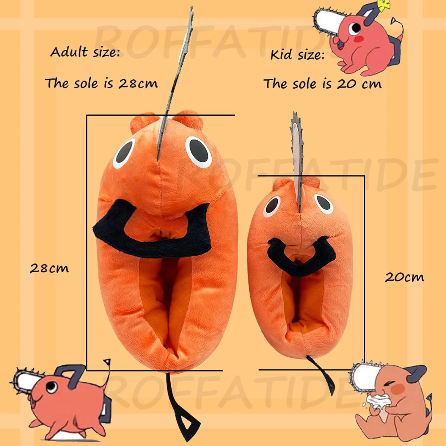 Roffatide Anime Fuzzy Slippers - Pochita House Slippers with Rubber Sole for Women & Men