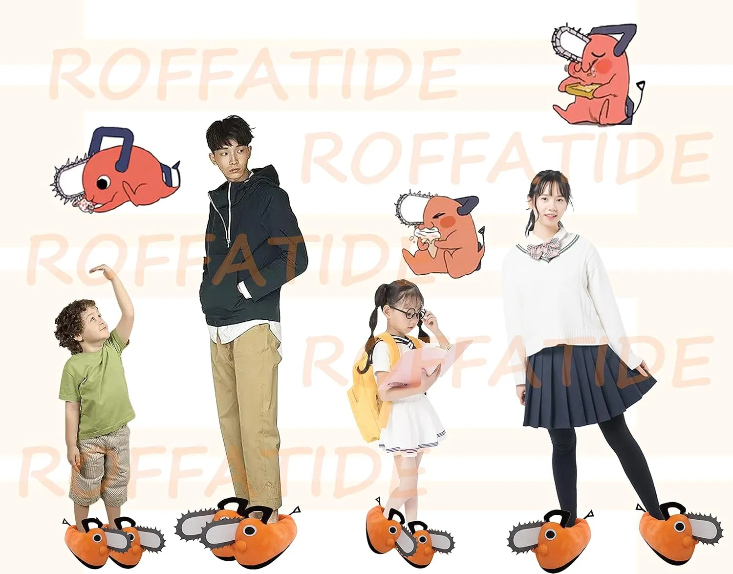 Roffatide Anime Fuzzy Slippers - Pochita House Slippers with Rubber Sole for Women & Men