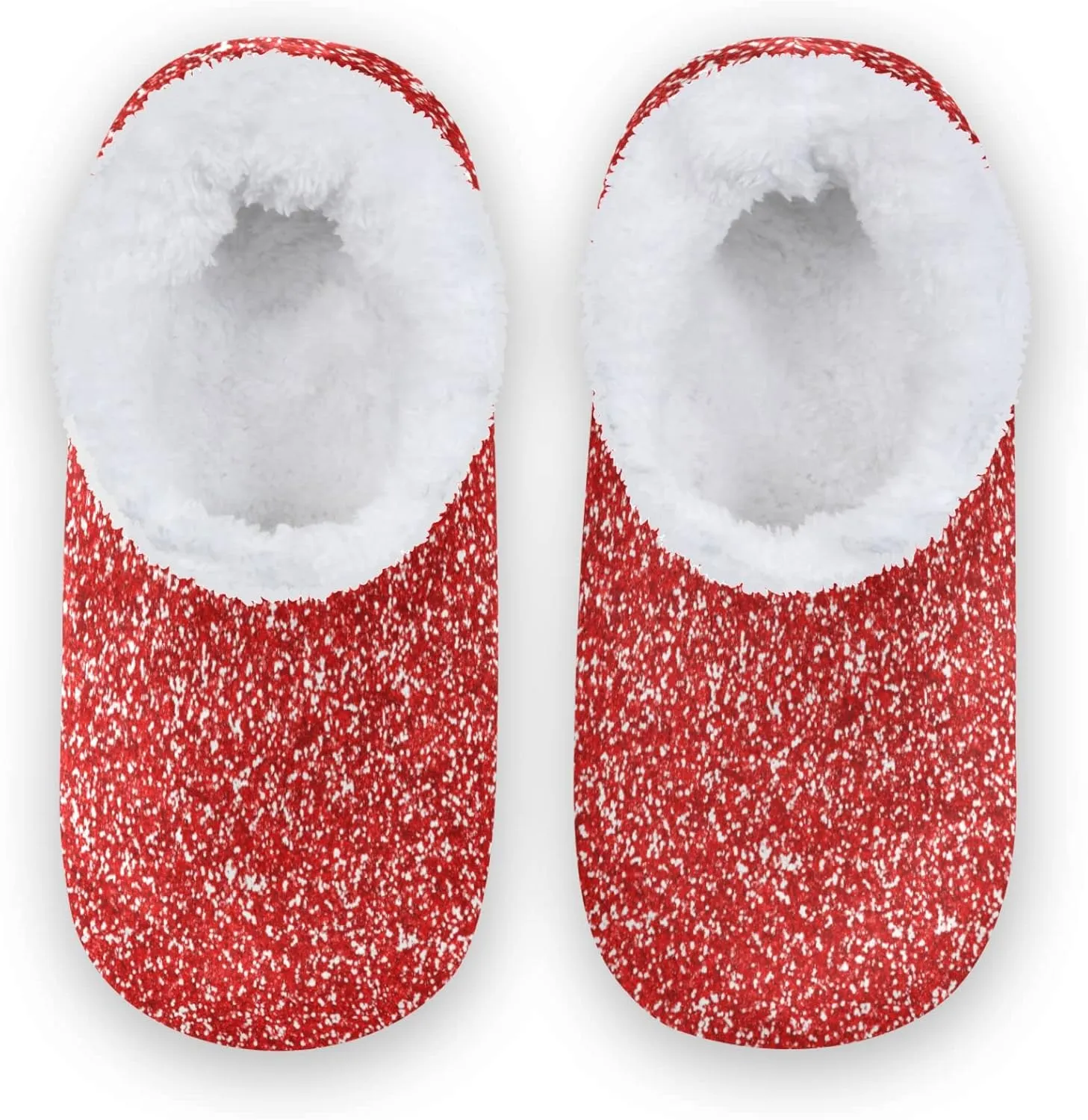 Ruby Red Color Glitter Sparkle Slippers for Kids Home House Fuzzy Slipper Indoor Soft Plush Fleece Non Slip Casual Shoes for Boys Girls, XS