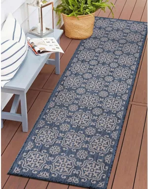 Rugshop Budelli Transitional Geometric Textured Flat Weave Easy Cleaning Outdoor Rugs for Deck,Patio,Backyard Indoor/Outdoor Runner Rug 2' x 7' Blue