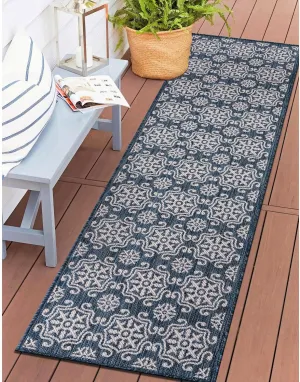 Rugshop Budelli Transitional Geometric Textured Flat Weave Easy Cleaning Outdoor Rugs for Deck,Patio,Backyard Indoor/Outdoor Runner Rug 2' x 7' Navy