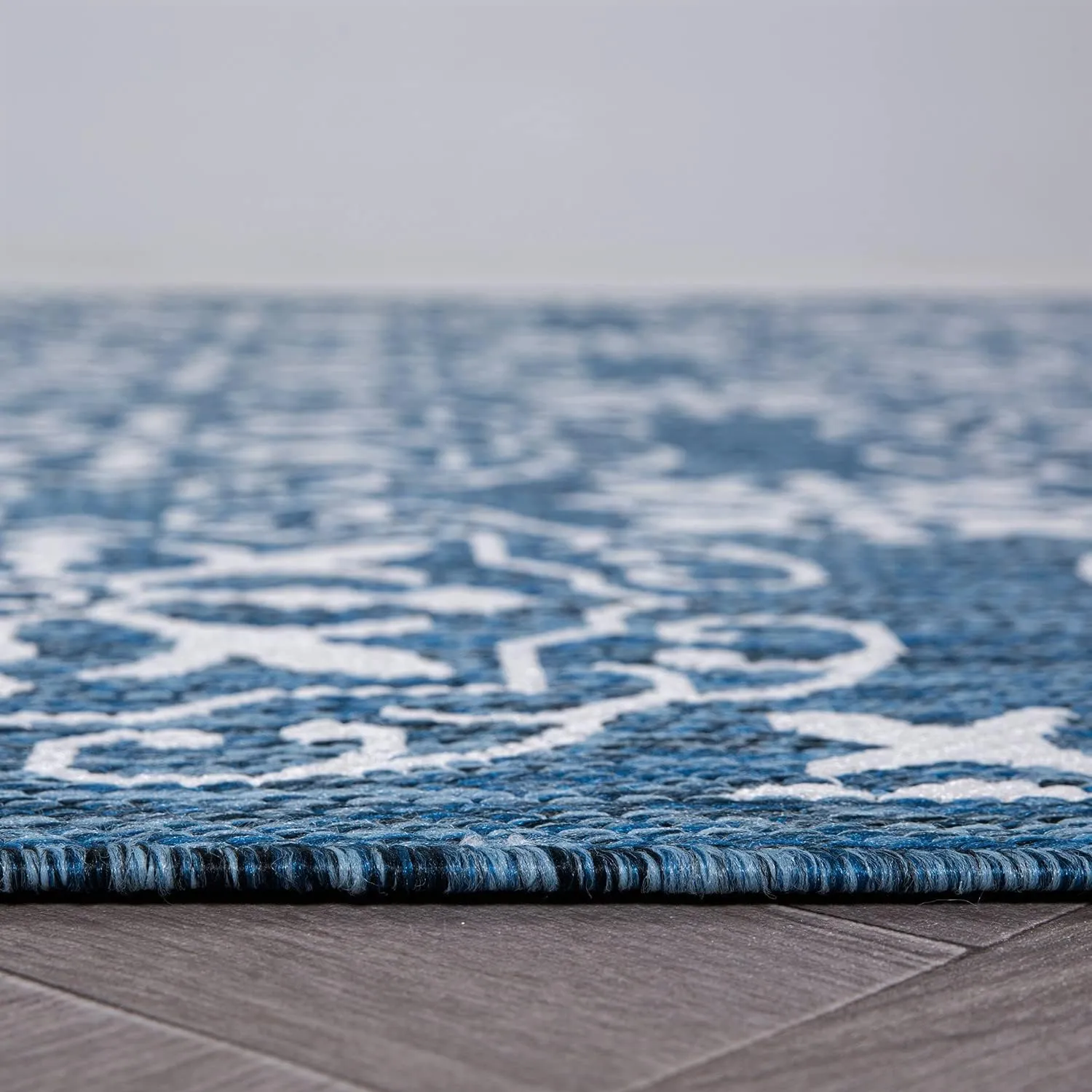 Rugshop Budelli Transitional Geometric Textured Flat Weave Easy Cleaning Outdoor Rugs for Deck,Patio,Backyard Indoor/Outdoor Runner Rug 2' x 7' Navy
