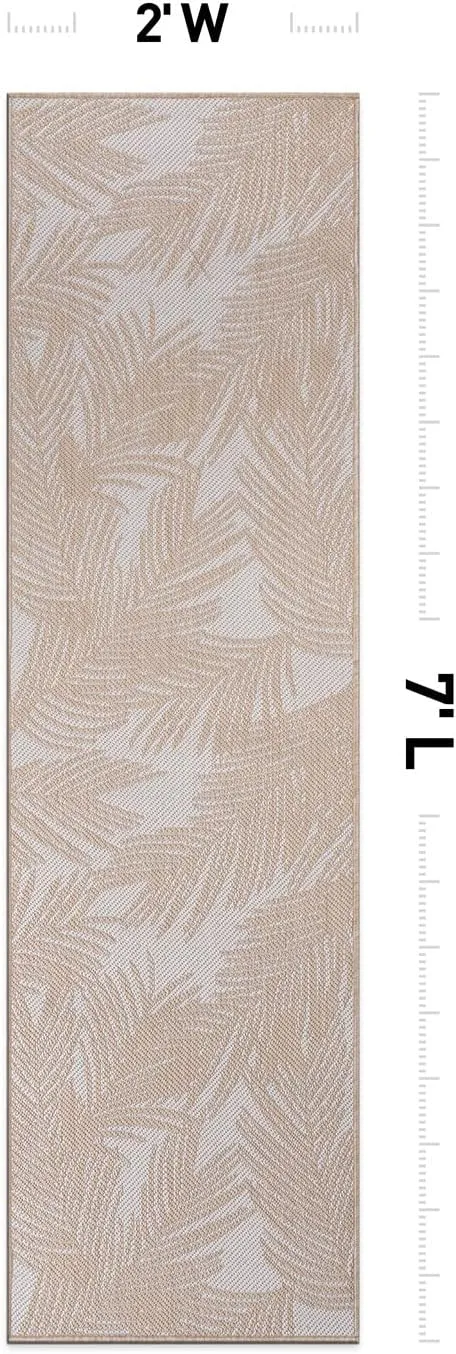Rugshop Contemporary Distressed Leaves Textured Flat Weave Easy Cleaning Outdoor Rugs for Deck,Patio,Backyard Indoor/Outdoor Runner Rug 2' x 7' Natural