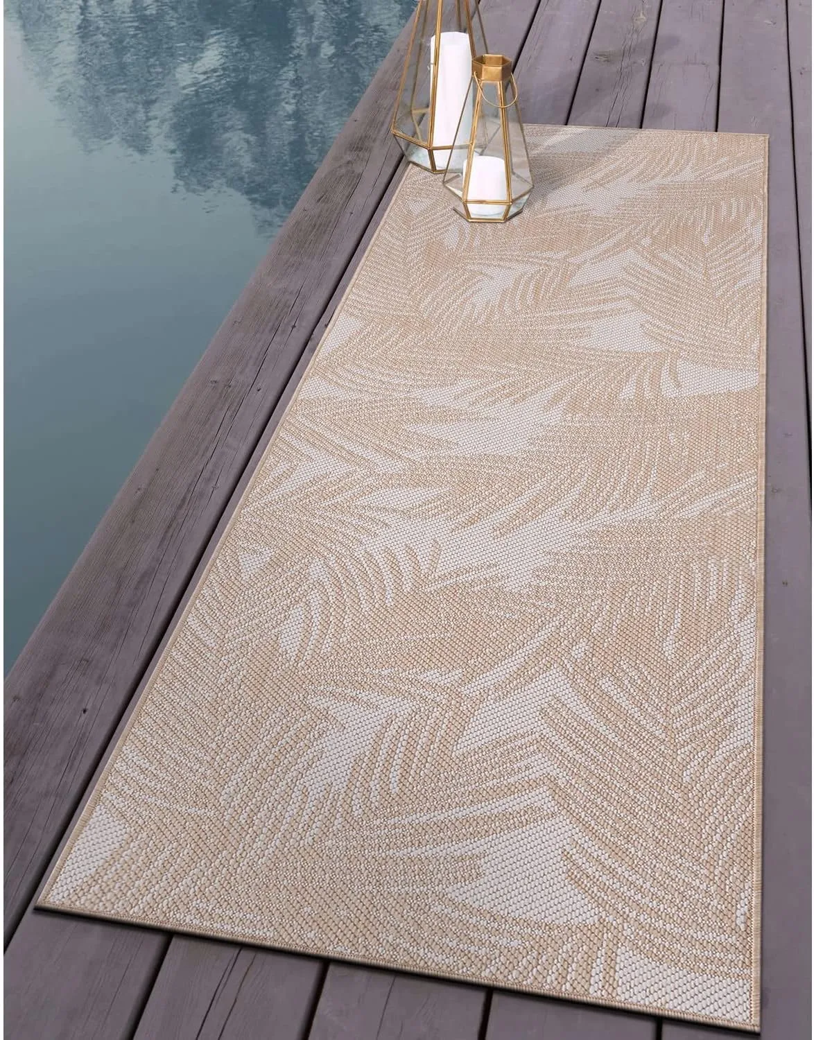 Rugshop Contemporary Distressed Leaves Textured Flat Weave Easy Cleaning Outdoor Rugs for Deck,Patio,Backyard Indoor/Outdoor Runner Rug 2' x 7' Natural