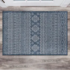 Rugshop Lecce Distressed Geometric Bohemian Textured Flat Weave Easy Cleaning Outdoor Rugs for Deck,Patio,Backyard Indoor/Outdoor Area Rug 2' x 3' Navy